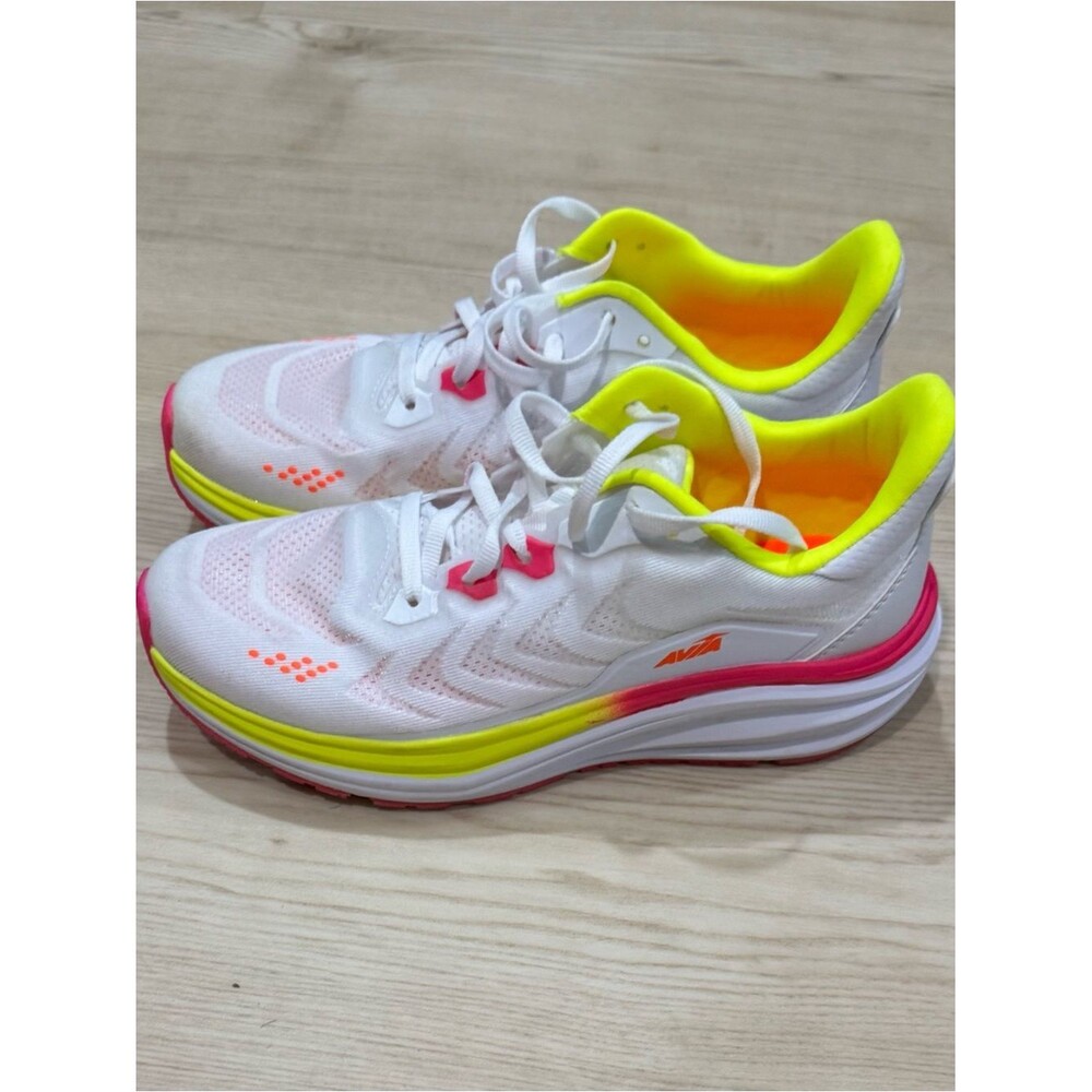 Avia White Running Shoes with Neon Yellow & Hot Pink Accents